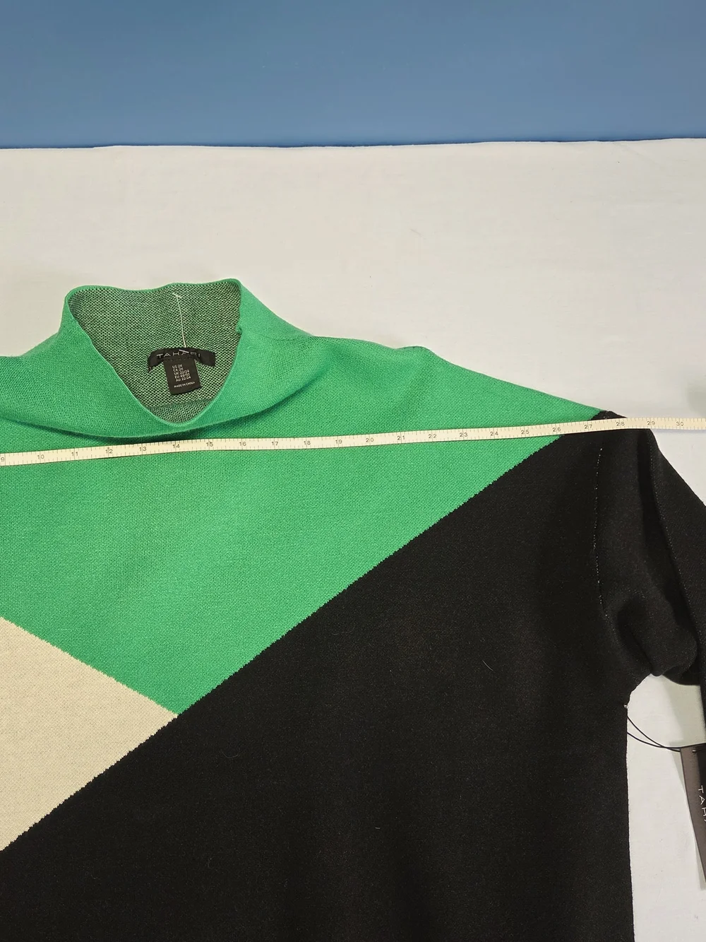 Tahari Green Black Colorblock Cowl Neck Sweater - Picture 1 of 6